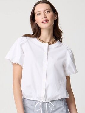 J Crew Fac NWT Puff Sleeve Tie Waist Top Size Small in White